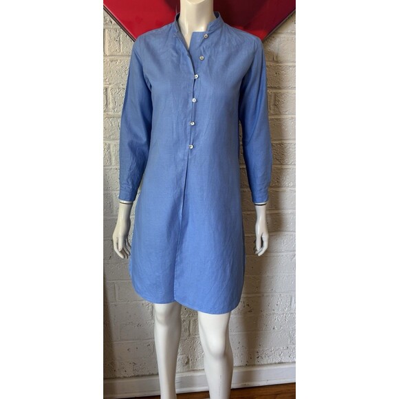 Womens Linen Shirt Sky Blue blouse Tunic Long Sleeves Sz Small 6P Bloomingdale's - Picture 1 of 10